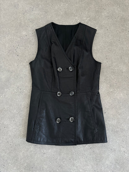 Vintage Double Breasted Leather Waistcoat - S