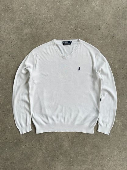 Ralph Lauren Pure Cotton Logo V Neck Jumper - M