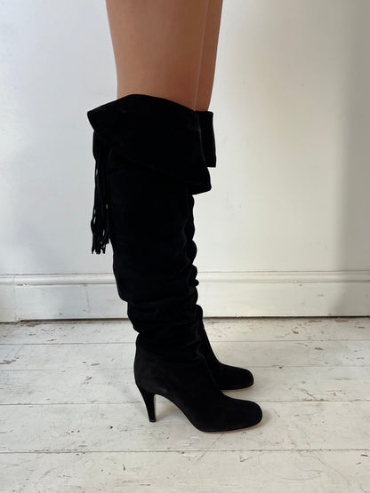 CHLOÉ SUÈDE KNEE HIGH BOOTS (EU 38) | DEFAULT TITLE, Black