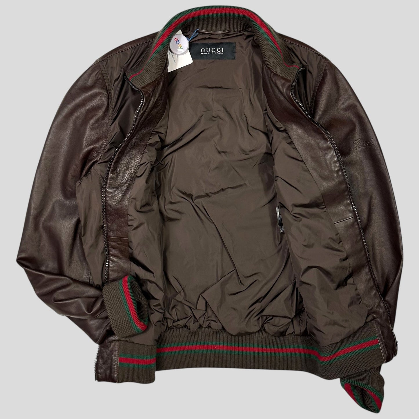 Gucci Brown Nappa Leather Hybrid Logo Bomber Jacket - IT46 (S) | Default Title, Brown