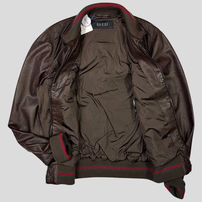 Gucci Brown Nappa Leather Hybrid Logo Bomber Jacket - IT46 (S) | Default Title, Brown