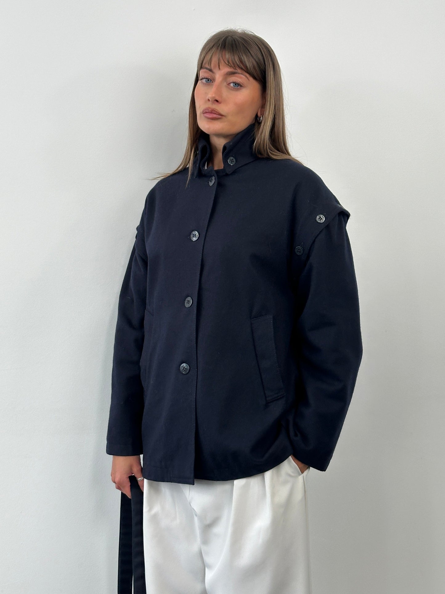 Italian Vintage 1990s Wool Detachable Sleeve Jacket - L/XL