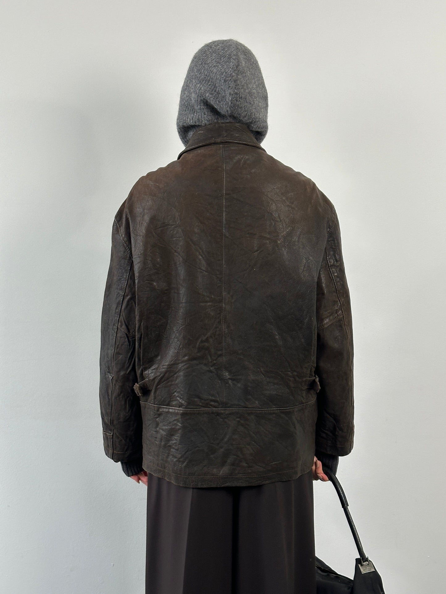 Vintage 1980s Concealed Placket Leather Jacket - L/XL