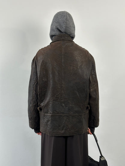 Vintage 1980s Concealed Placket Leather Jacket - L/XL