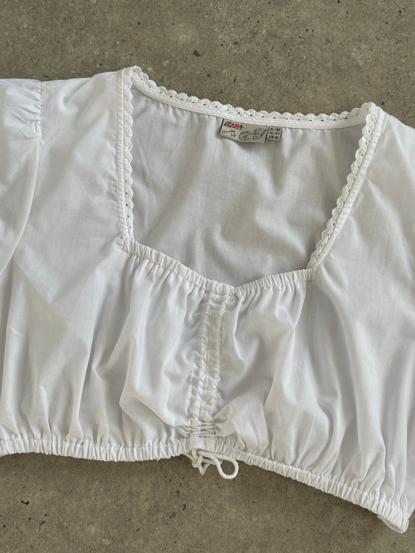 Vintage 2000s Ruched Trachten Cotton Crop Blouse Top - M