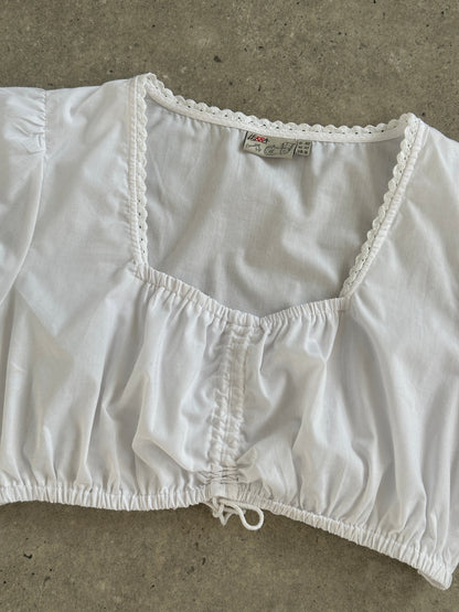 Vintage 2000s Ruched Trachten Cotton Crop Blouse Top - M