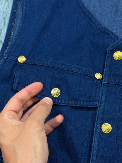 Gianni Versace 1992 Medusa Studded Indigo Denim Vest - IT50 | O/S, Gold
