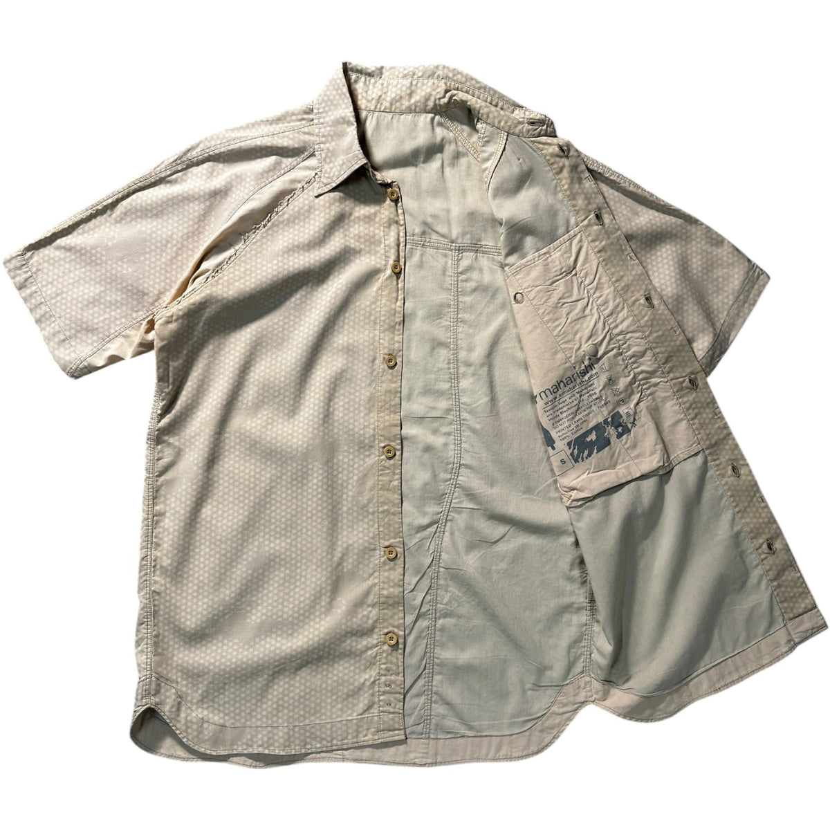 Maharishi 1998 Raw Hem Short Sleeve Shirt S | Small, Cream