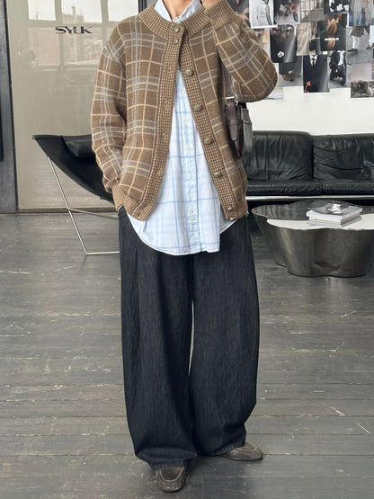 Italian Vintage 1990s Wool Check Cardigan - XL