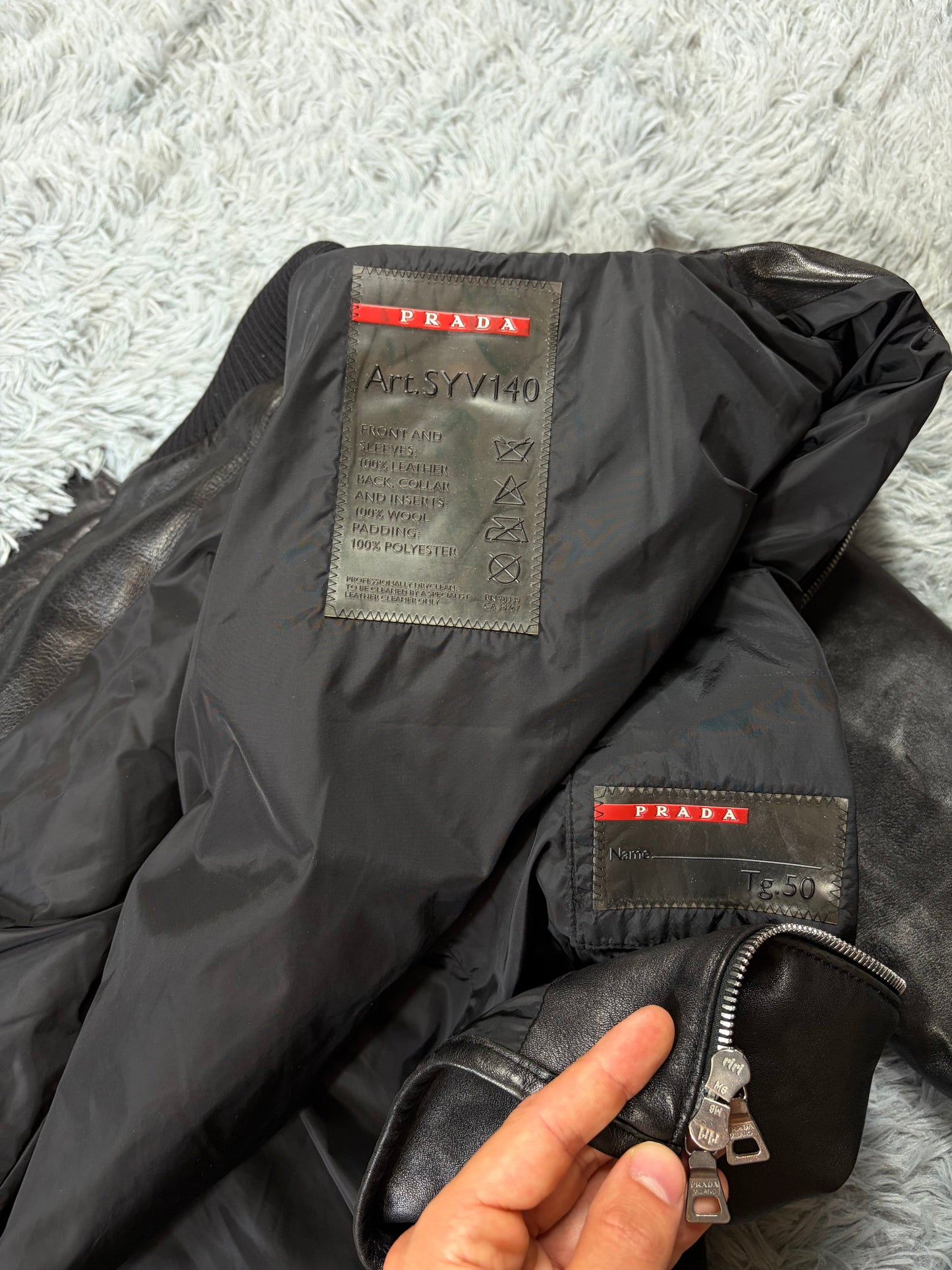 Prada Sport 00’s Leather & Wool Padded Hybrid Biker Jacket - IT50 | O/S, Black