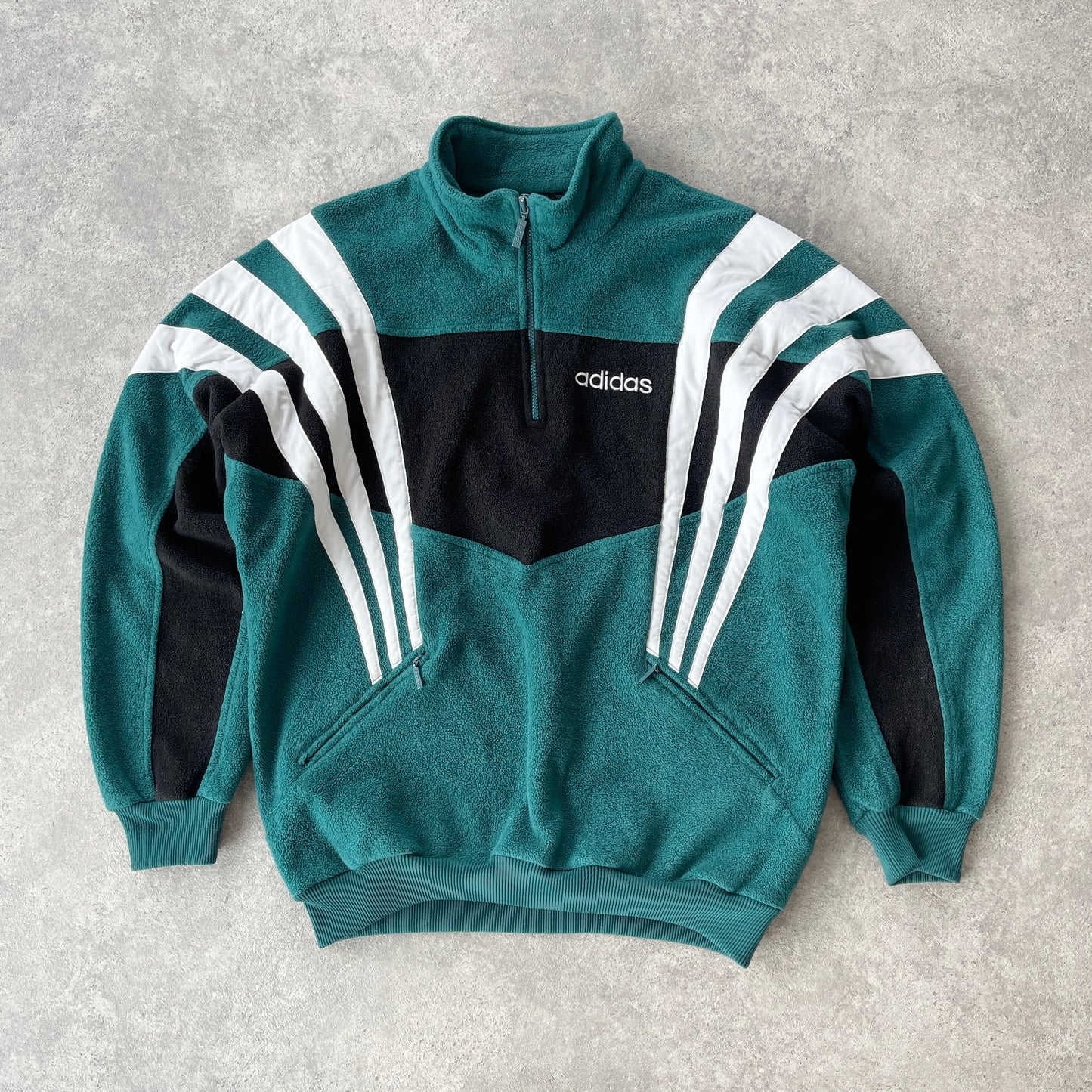 Adidas 1990s 1/4 zip heavyweight colour block fleece jacket (L)