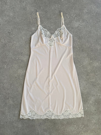 Japanese Vintage 1980s Lace Satin Slip Dress - M