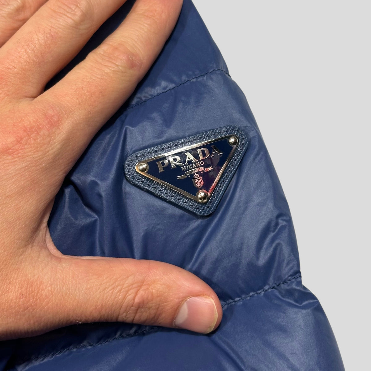 Prada 2017 Plaque Logo Nylon Goose Down Puffer Jacket - IT58 (L/XL) | XL, Blue
