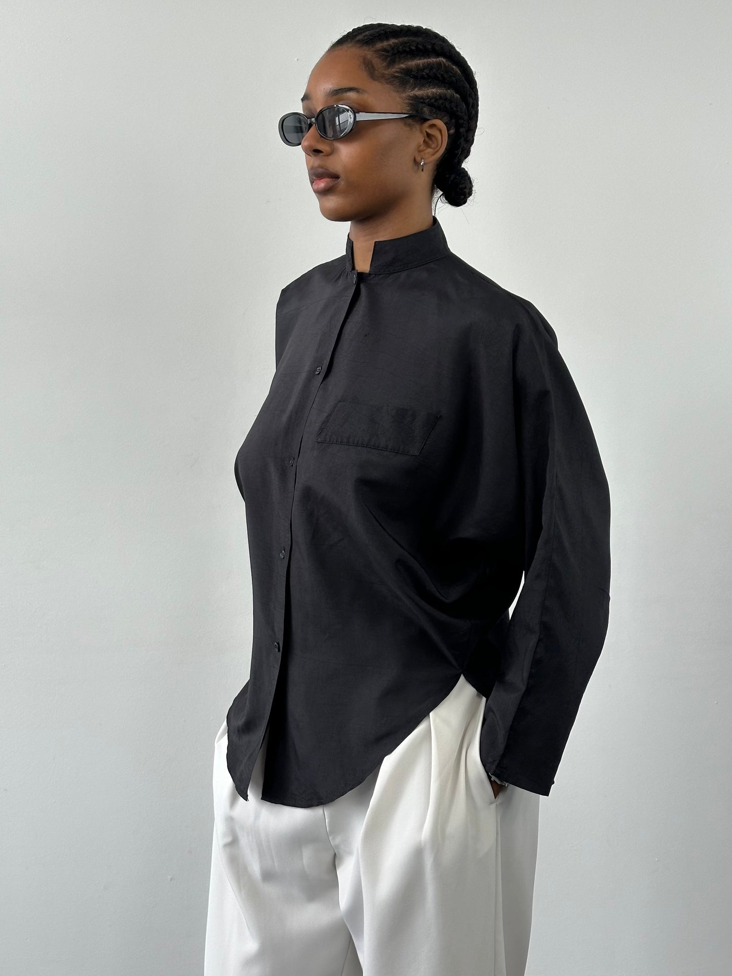 Vintage 1990s Mandarin Collar Minimal Shirt - S