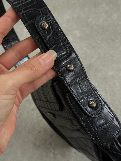 Emporio Armani 1990s Hardware Croc Leather Shoulder Bag
