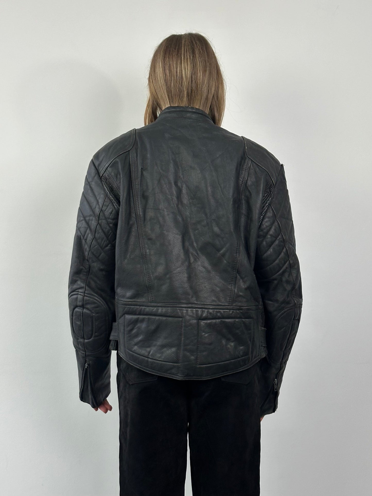 Vintage Structured Motorcycle Leather Jacket - L/XL