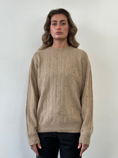 Trussardi Pure Wool Cable Knit Logo Jumper - L