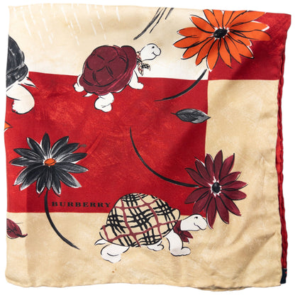 Vintage 2000s Burberry Floral Turtle Print Silk Scarf | O/S, Red