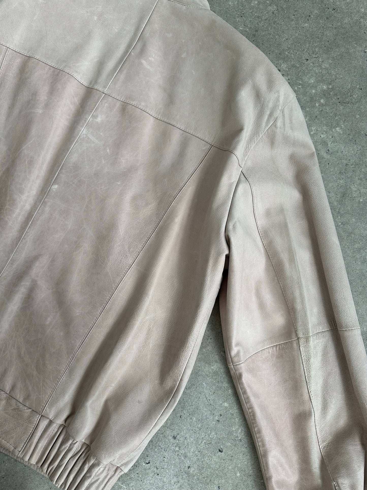Vintage 1990s Leather Collarless Bomber Jacket - L/XL