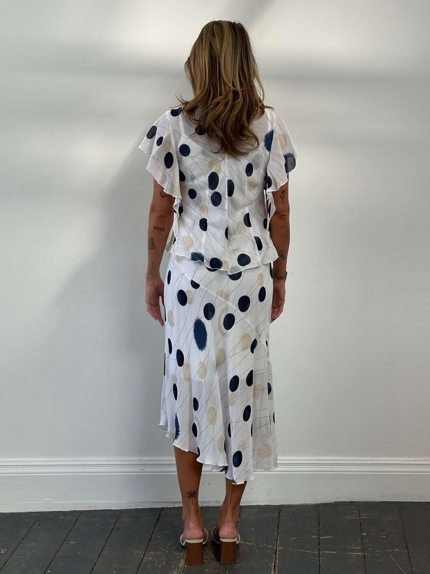 MANI 1990s Spotted Two Piece Slip Dress Set - M/L