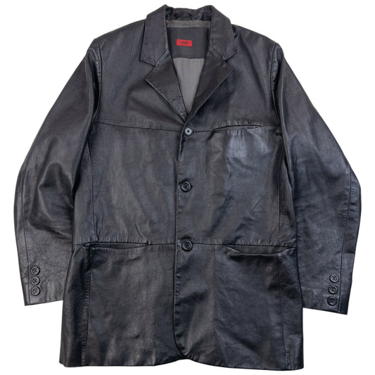 Vintage Hugo Boss Button Up Leather Jacket Size M | Medium, Black