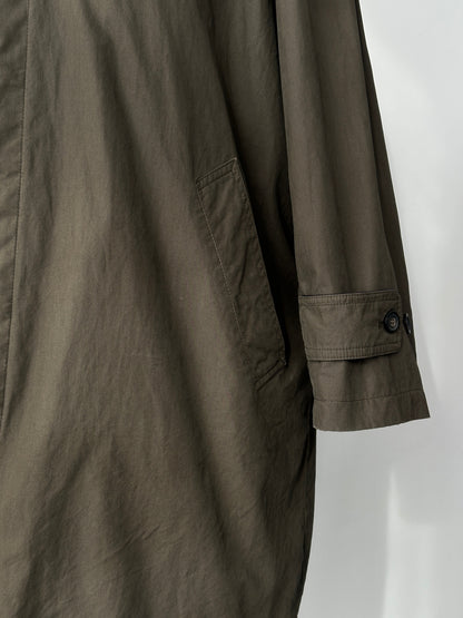 Ralph Lauren Chaps 1990s wool collar cotton trench coat, men's size L, with classic design and button closure.