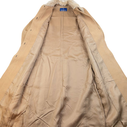 Vintage 90s Burberry Fur Collar Longline Wool Jacket Womens Size M | Medium, Beige