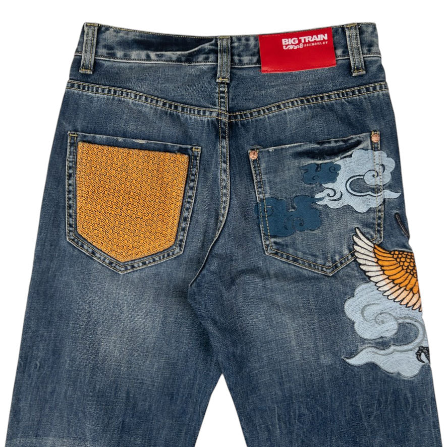 Vintage Big Train Embroidered Eagle Japanese Denim Jeans Size W29