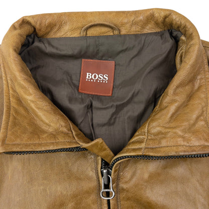 Vintage 2000s Hugo Boss Zip Up Leather Jacket Size S | Small, Brown