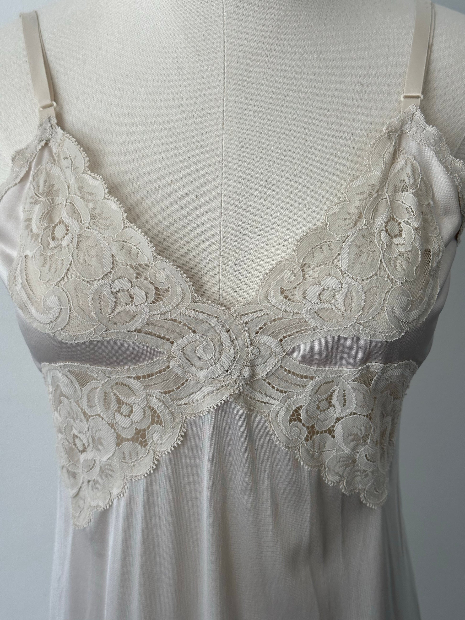 Vintage 1990s Satin Lace Midi Slip Dress - S