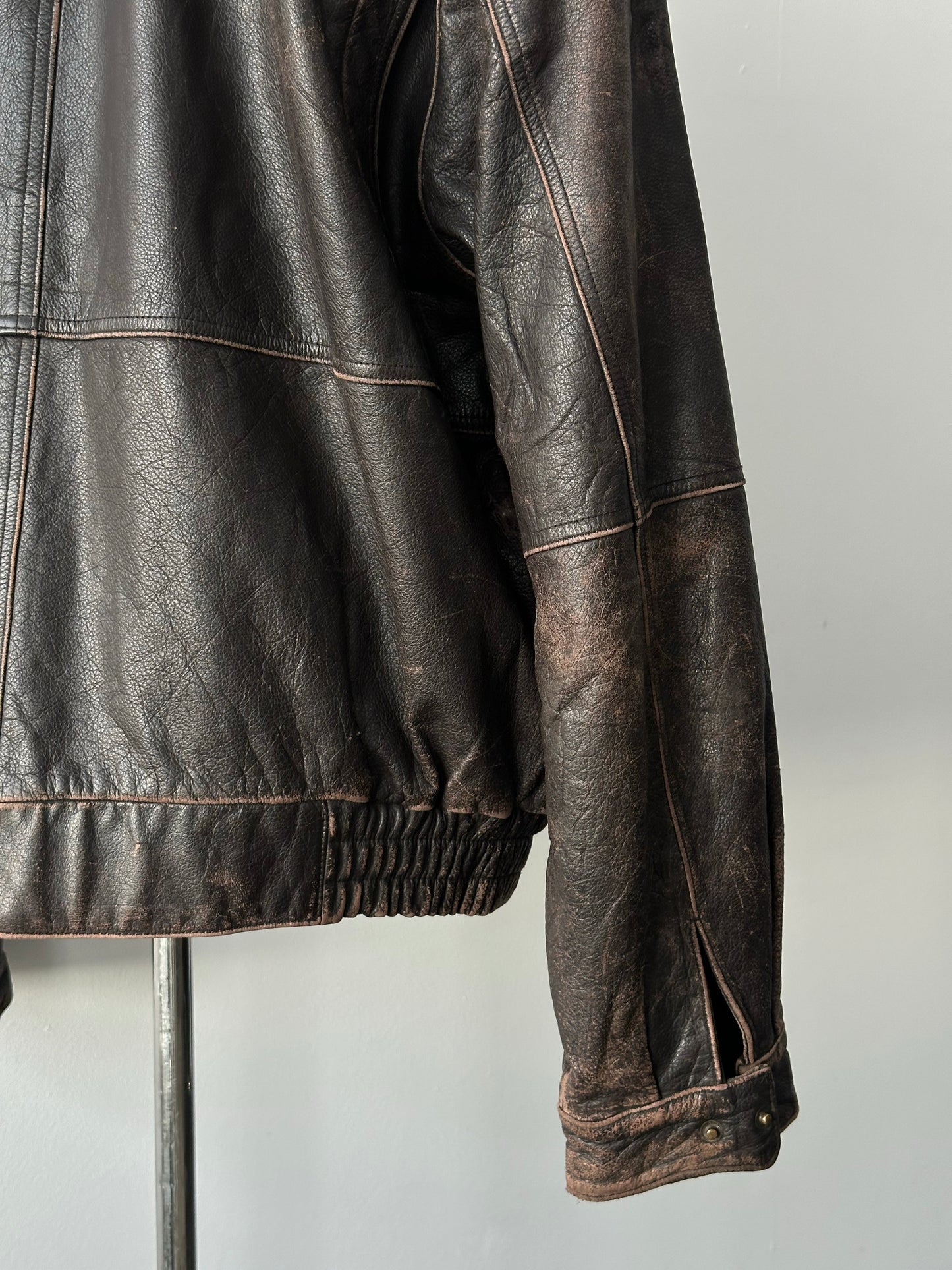 Vintage 1990s Distressed Leather Bomber Jacket - XL