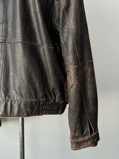 Vintage 1990s Distressed Leather Bomber Jacket - XL