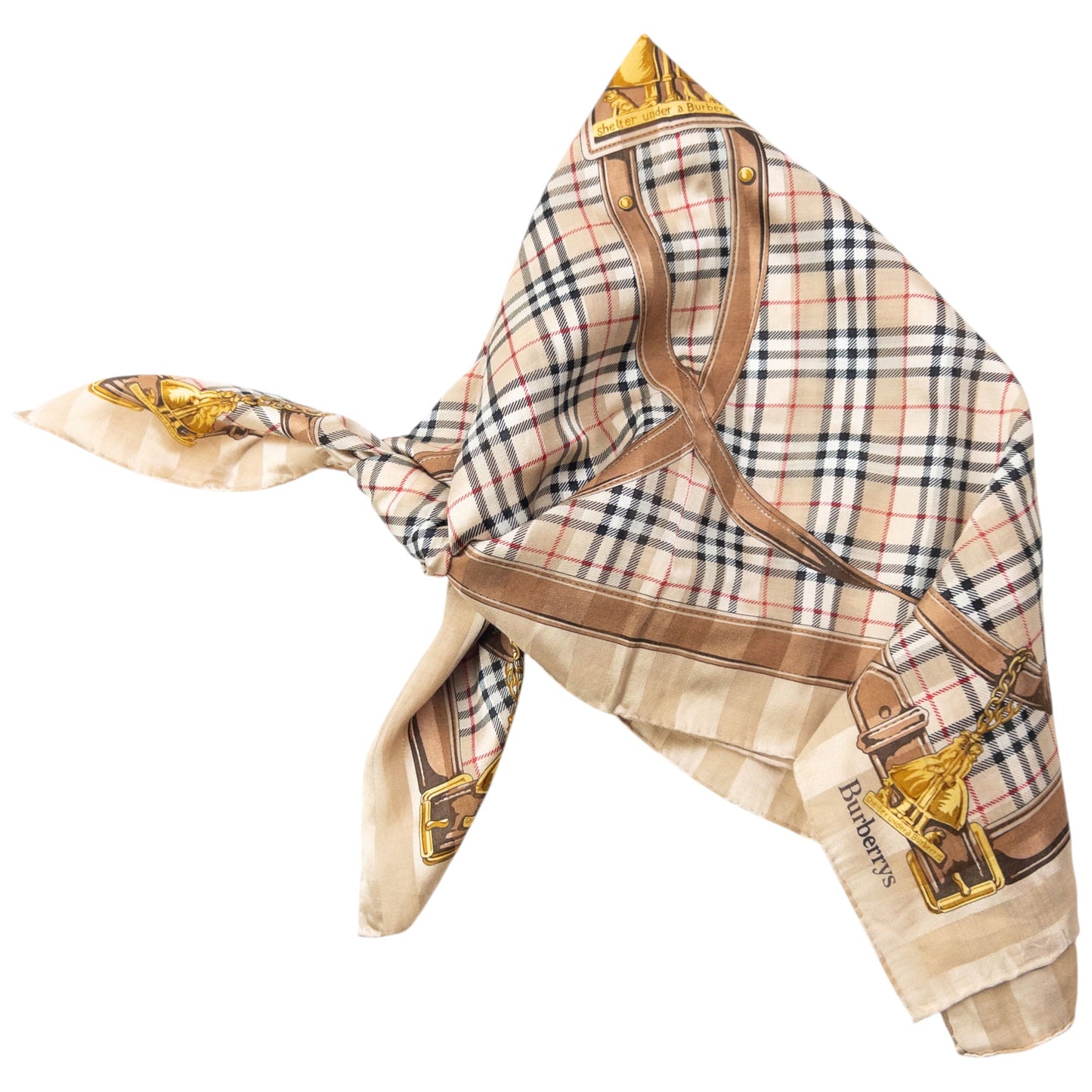 Vintage 90s Burberry Nova Check Silk Scarf | O/S, Beige, Black, Red, Gold