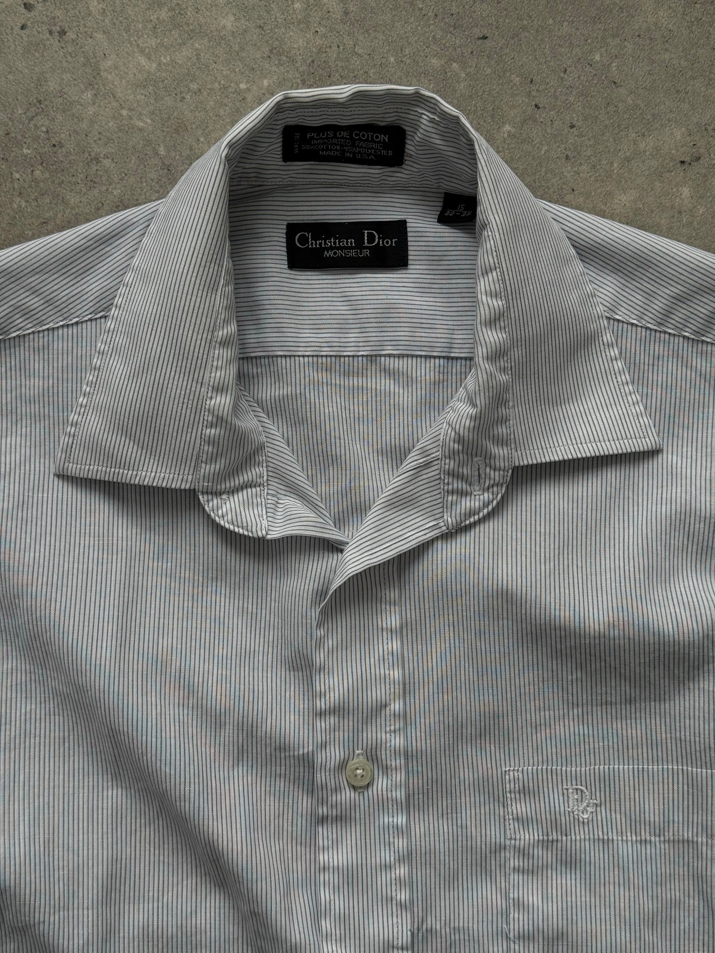 Christian Dior Monsieur 1990s cotton striped logo shirt, men's fit, featuring classic Dior branding and a button-down collar.