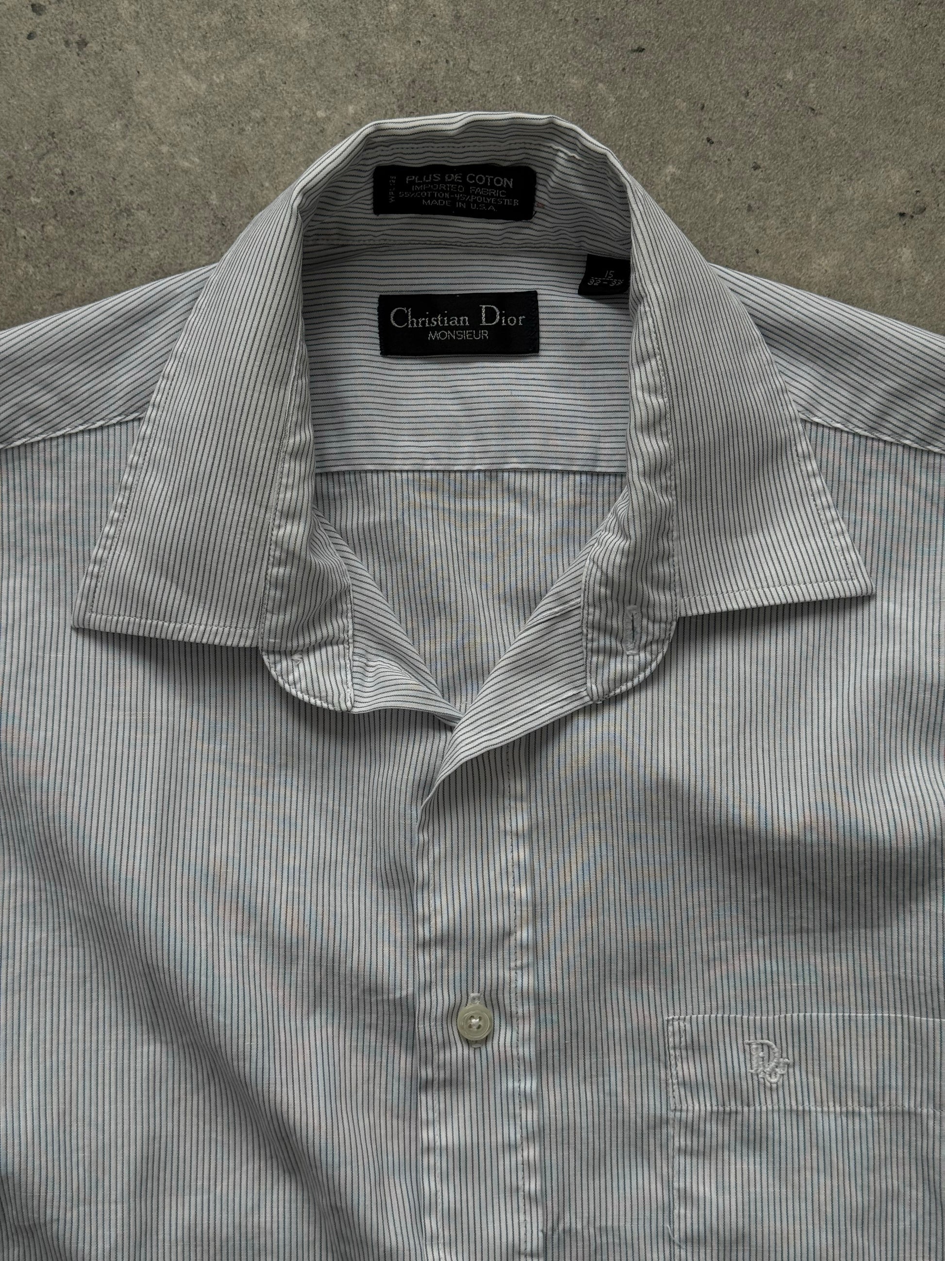 Christian Dior Monsieur 1990s cotton striped logo shirt, men's fit, featuring classic Dior branding and a button-down collar.