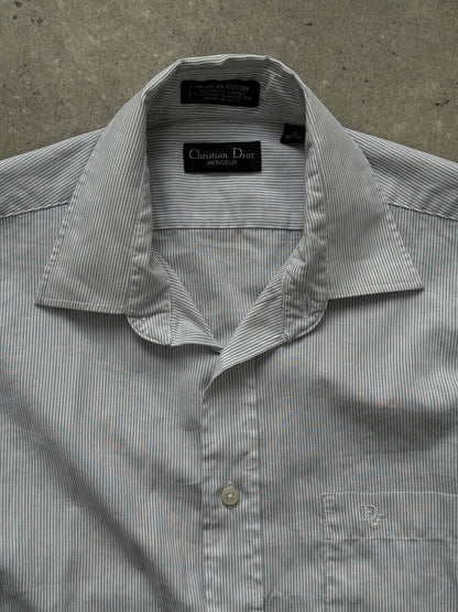 Christian Dior Monsieur 1990s cotton striped logo shirt, men's fit, featuring classic Dior branding and a button-down collar.