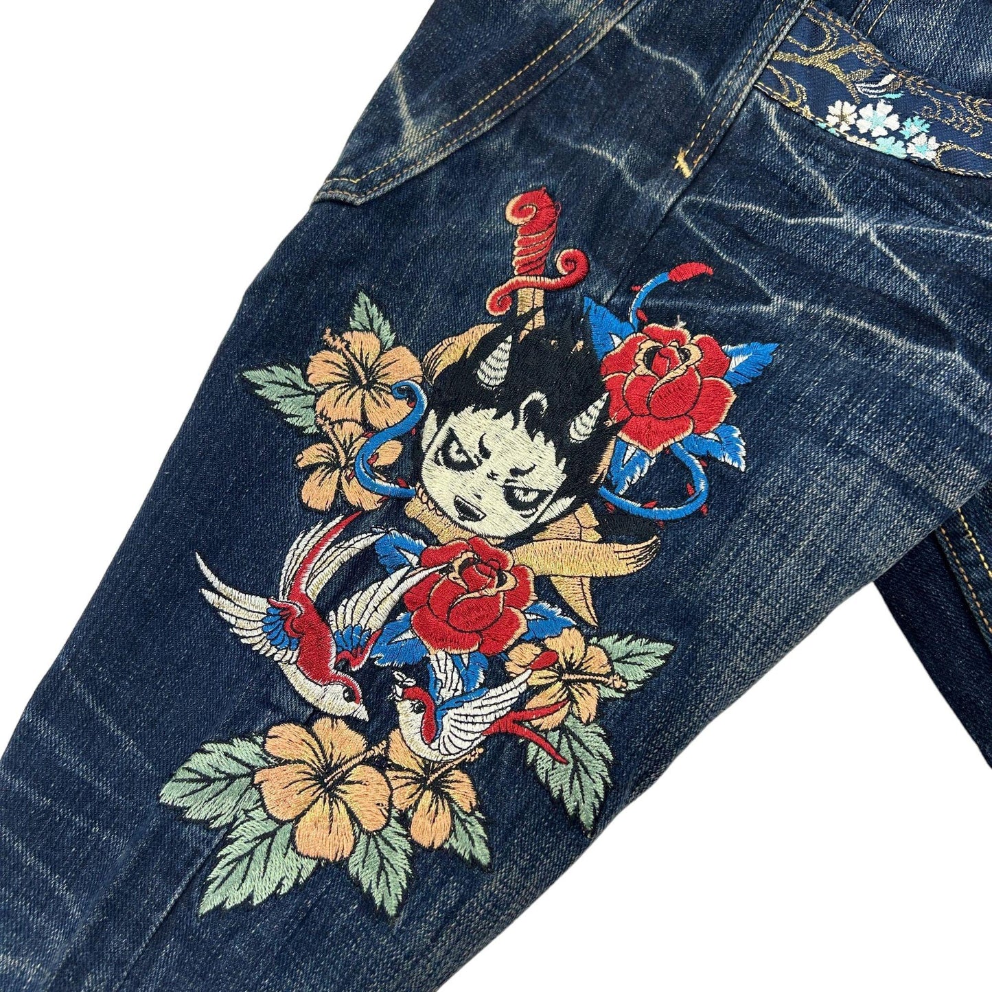 Vintage Japanese Embroidered Denim Jeans Size W29 - Known Source