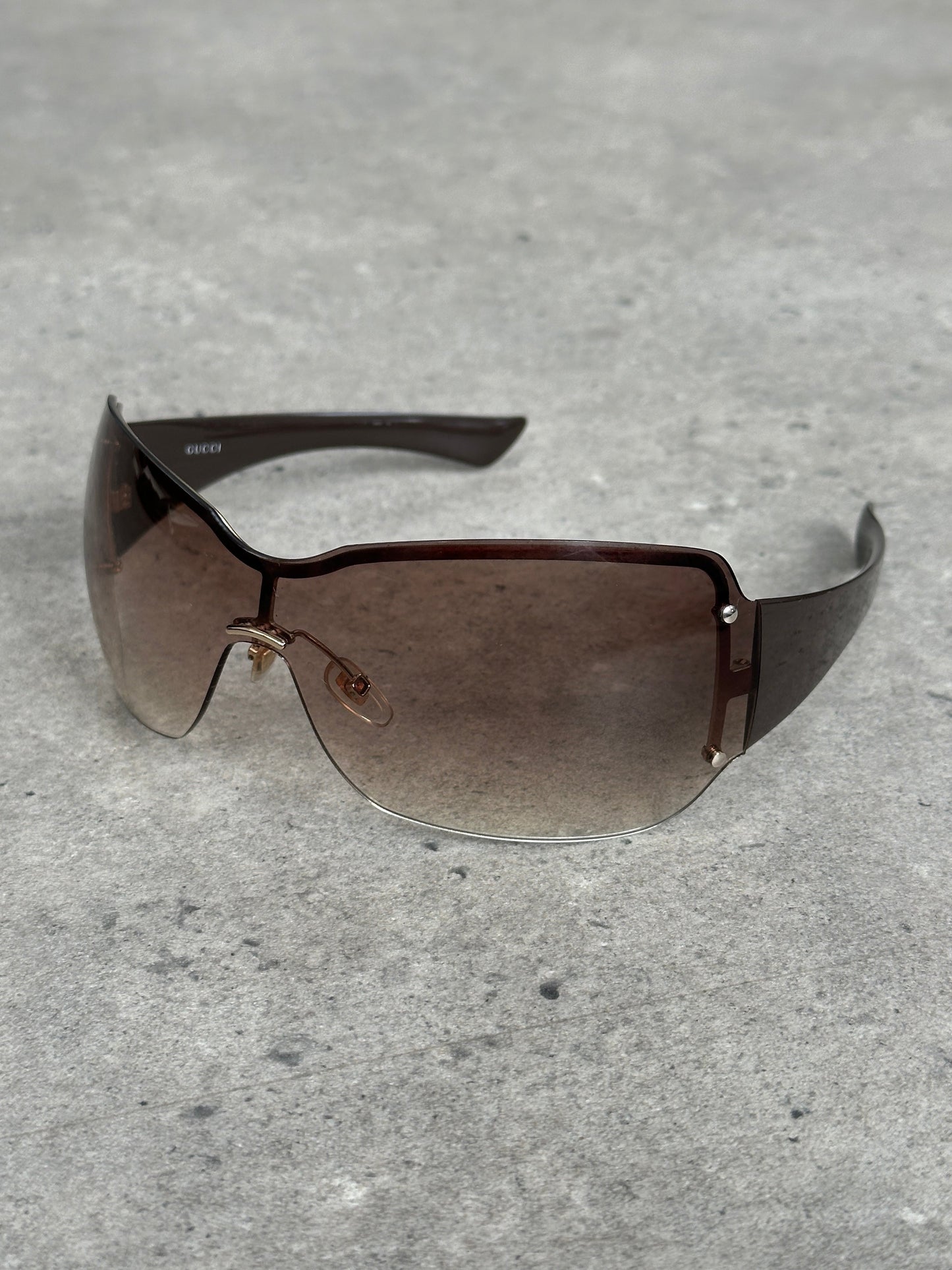 Gucci 2000s Tom Ford Era Oversized Shield Monogram Sunglasses
