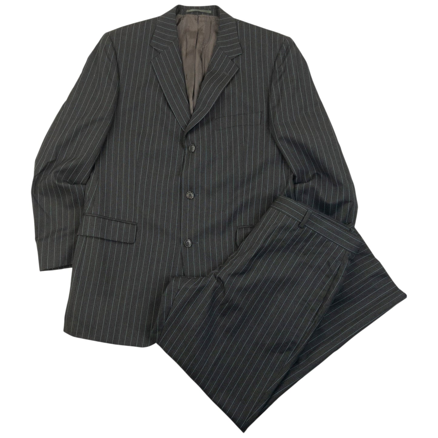 Vintage 90s YSL Yves Saint Laurent Pinstripe Jacket & Trousers Wool Suit Set Size XL | XL, Blue