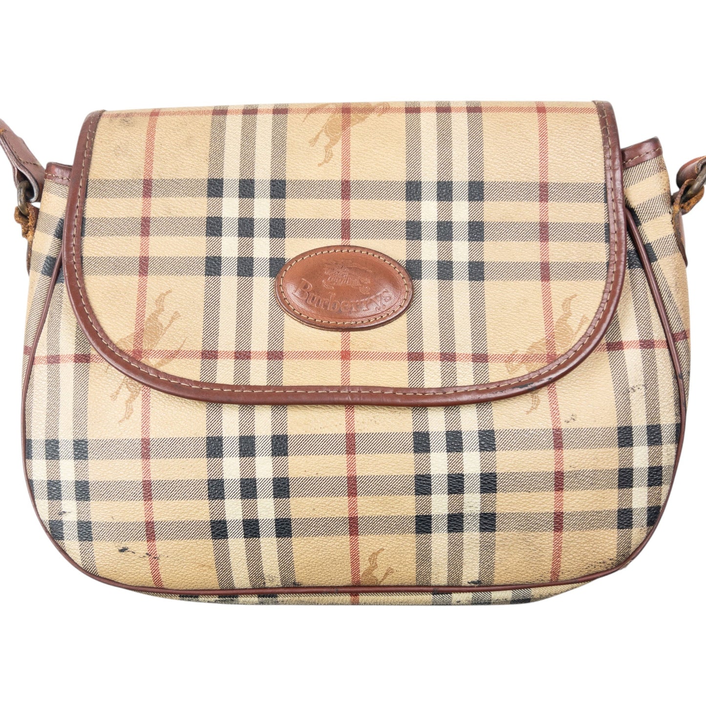 Vintage 90s Burberry Nova Check Leather Crossbody Bag | O/S, Beige