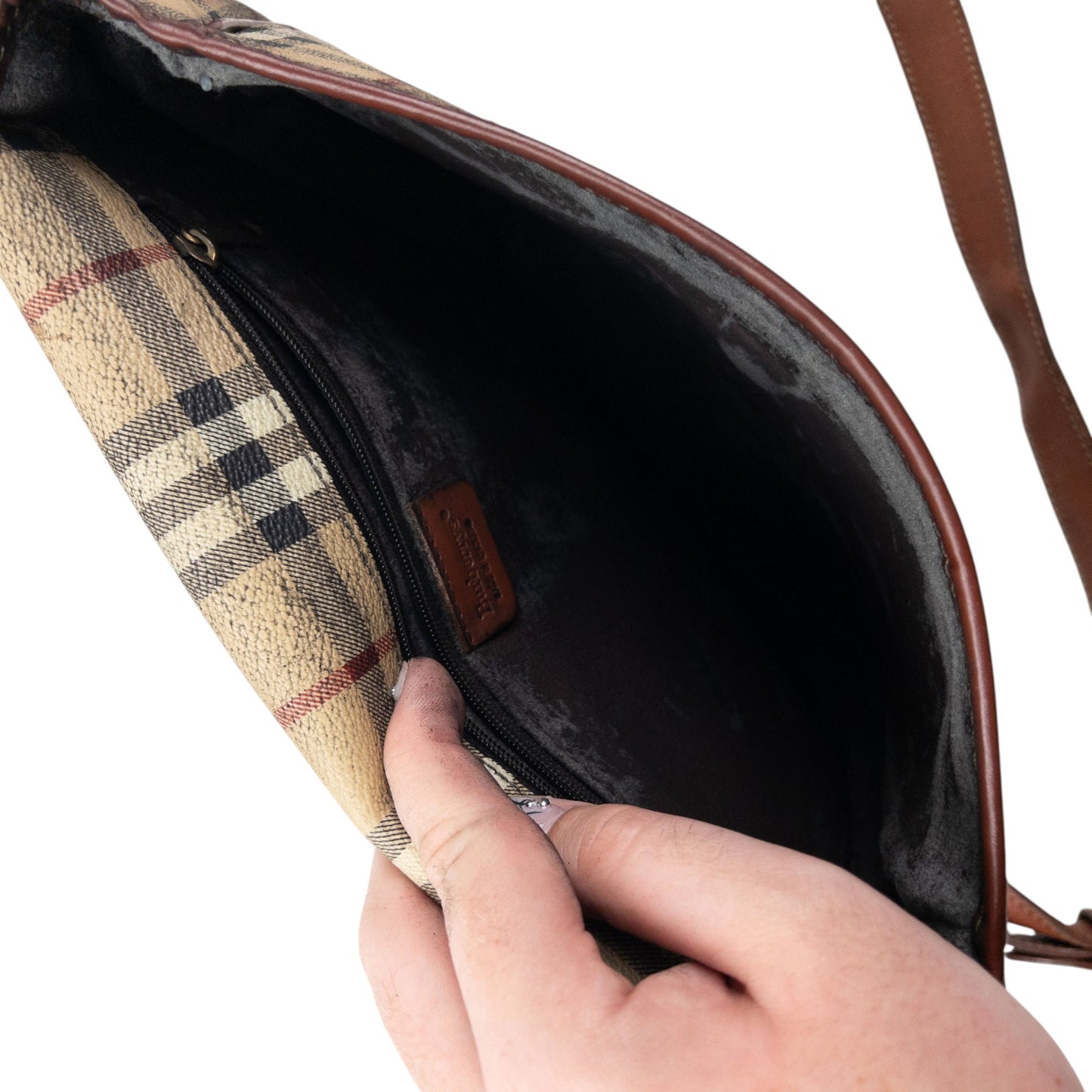 Vintage 90s Burberry Nova Check Leather Crossbody Bag | O/S, Beige