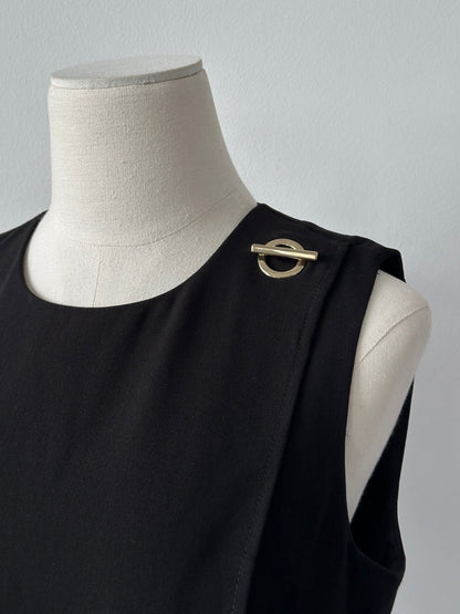 Calvin Klein 2000s Asymmetric Overlay Sleeveless Midi Single Button Dress - M