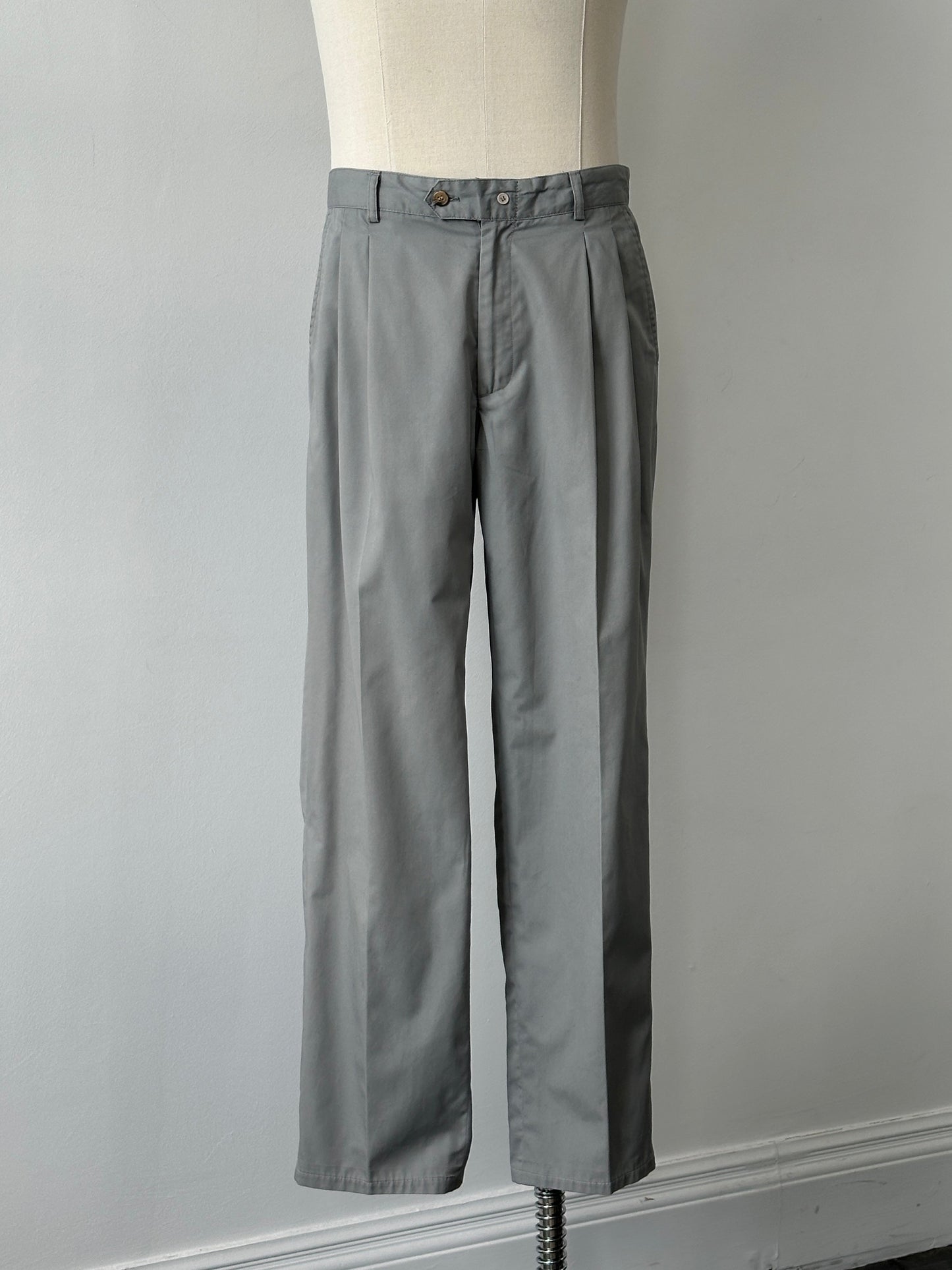 Vintage 1990s Cotton Straight Leg Pleated Trousers - W36