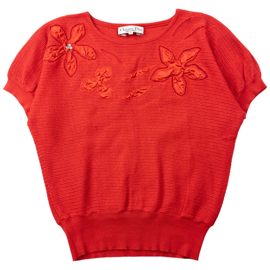 Vintage 90s Dior Floral Knit Top Womens Size S | Small, Red