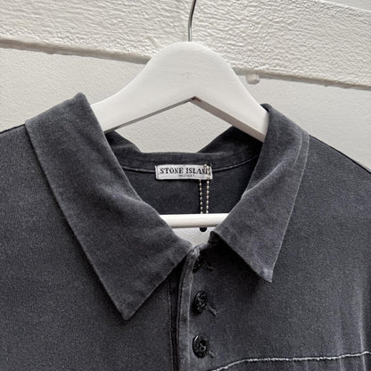 00’s Stone Island Logo Polo Shirt in washed grey (L) | Large, Grey