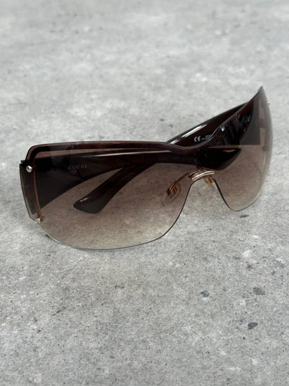 Gucci 2000s Tom Ford Era Oversized Shield Monogram Sunglasses