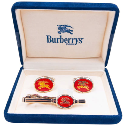 Vintage 90s Burberry Cufflinks & Tie Clip Set | O/S, Gold