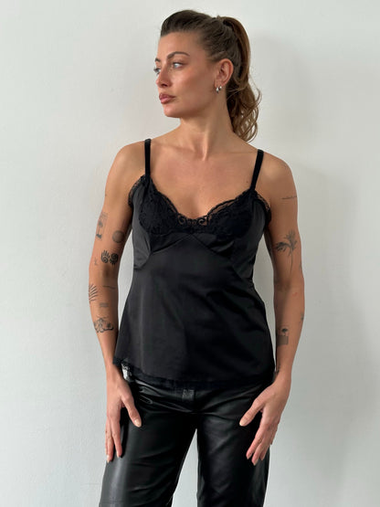 Vintage 1990s Lace Sleeveless Cami Top - M/L | M/L, Black