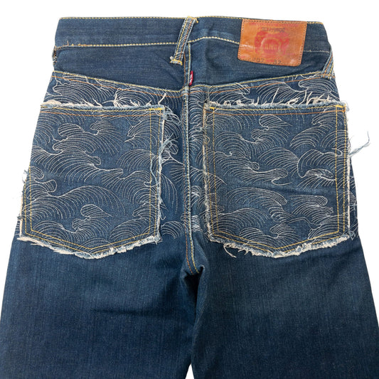 Vintage RMC Red Monkey Company Japanese Wave Embroidered Denim Jeans Size W28