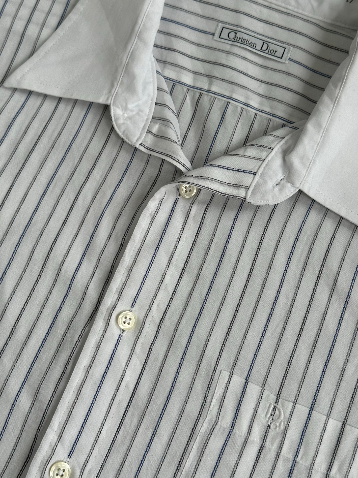 Christian Dior 1980s Cotton Striped Logo Shirt - XL